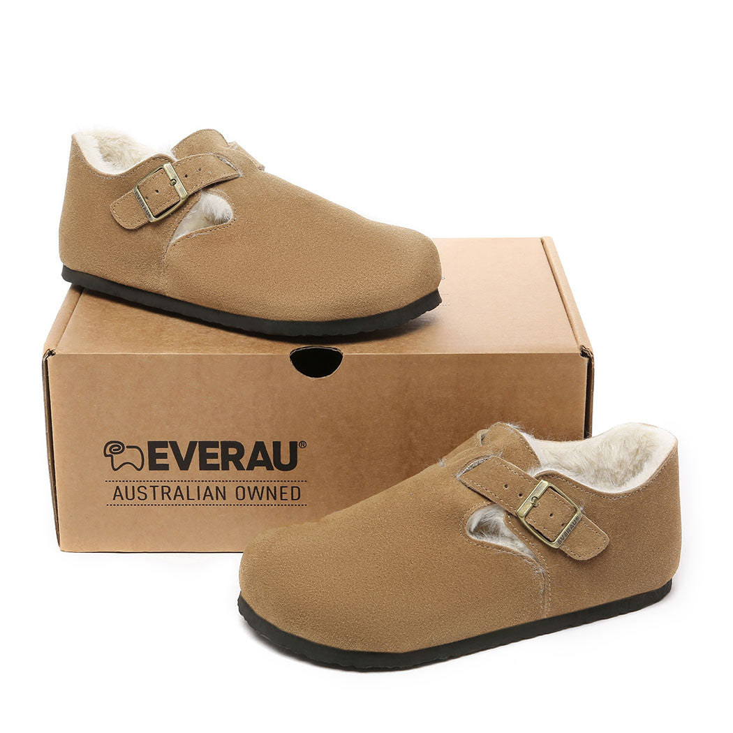 EVERAU® Adjustable Buckled Straps Suede Flat Clog Slippers Marla EA 2039