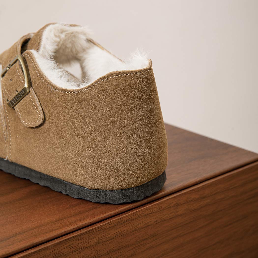 EVERAU® Adjustable Buckled Straps Suede Flat Clog Slippers Marla EA 2039