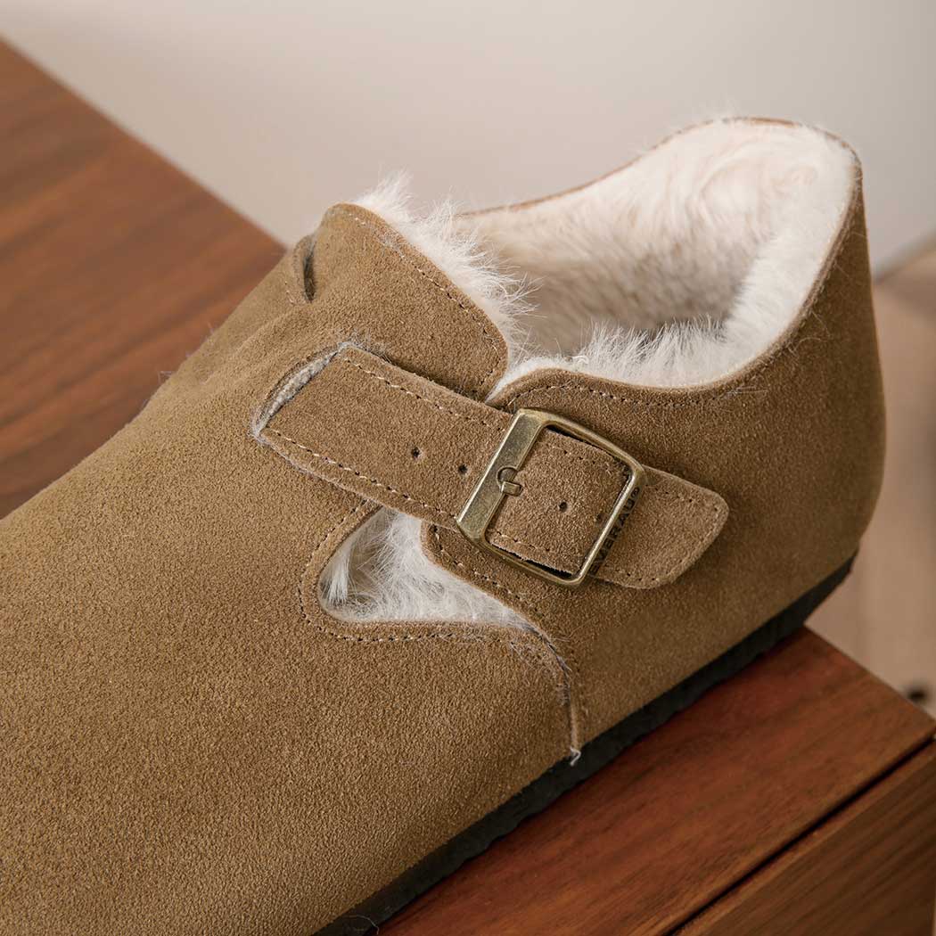 EVERAU® Adjustable Buckled Straps Suede Flat Clog Slippers Marla EA 2039