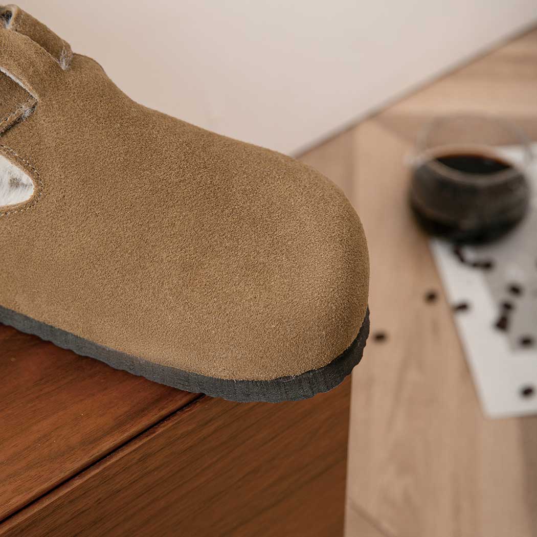 EVERAU® Adjustable Buckled Straps Suede Flat Clog Slippers Marla EA 2039