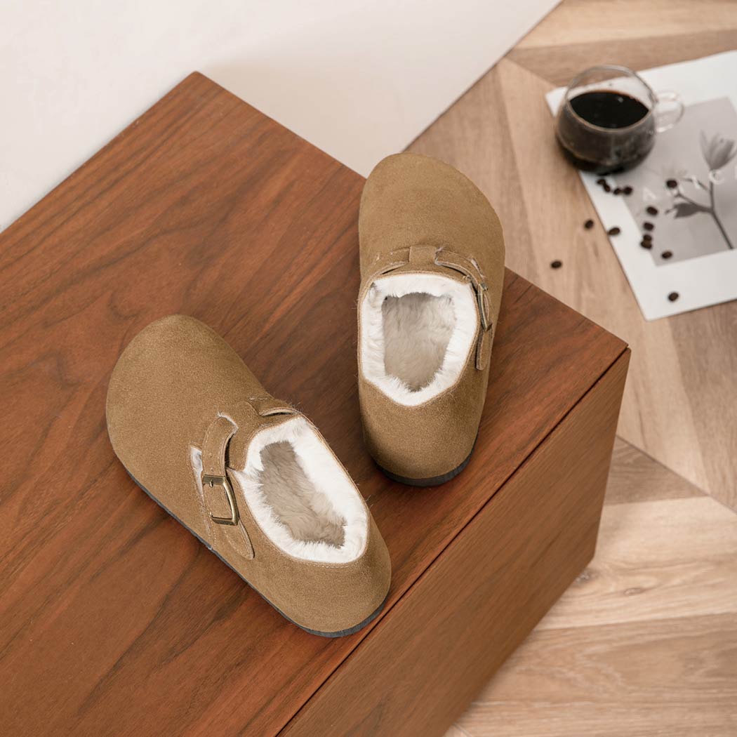 EVERAU® Adjustable Buckled Straps Suede Flat Clog Slippers Marla EA 2039