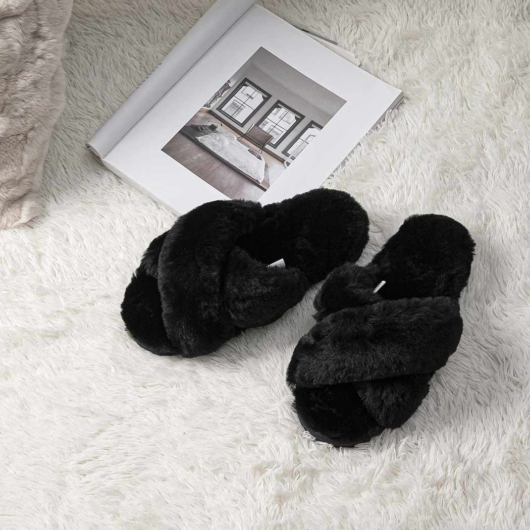 EVERAU® UGG Women Crossover Fluffy Slides Leanna EA 2047
