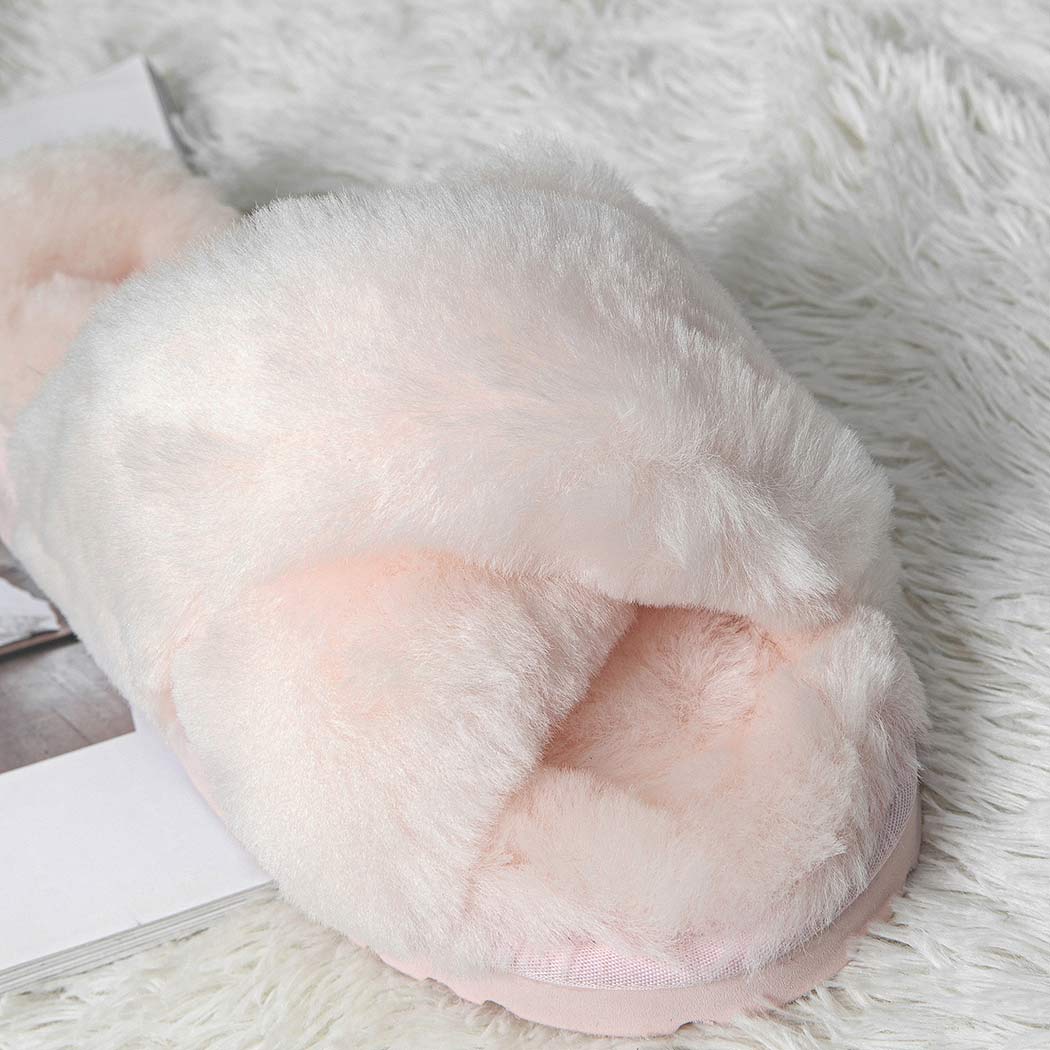 EVERAU® UGG Women Crossover Fluffy Slides Leanna EA 2047