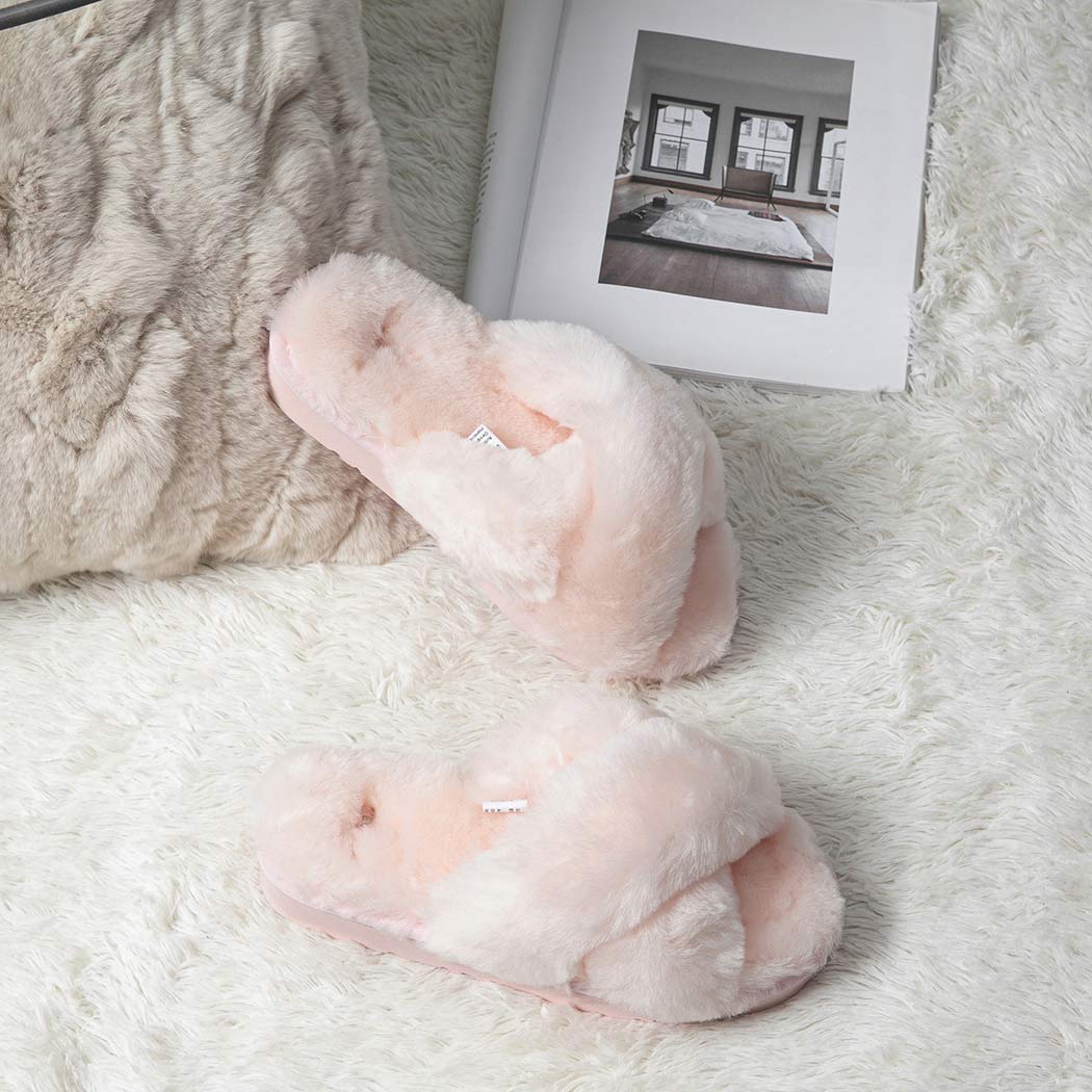 EVERAU® UGG Women Crossover Fluffy Slides Leanna EA 2047
