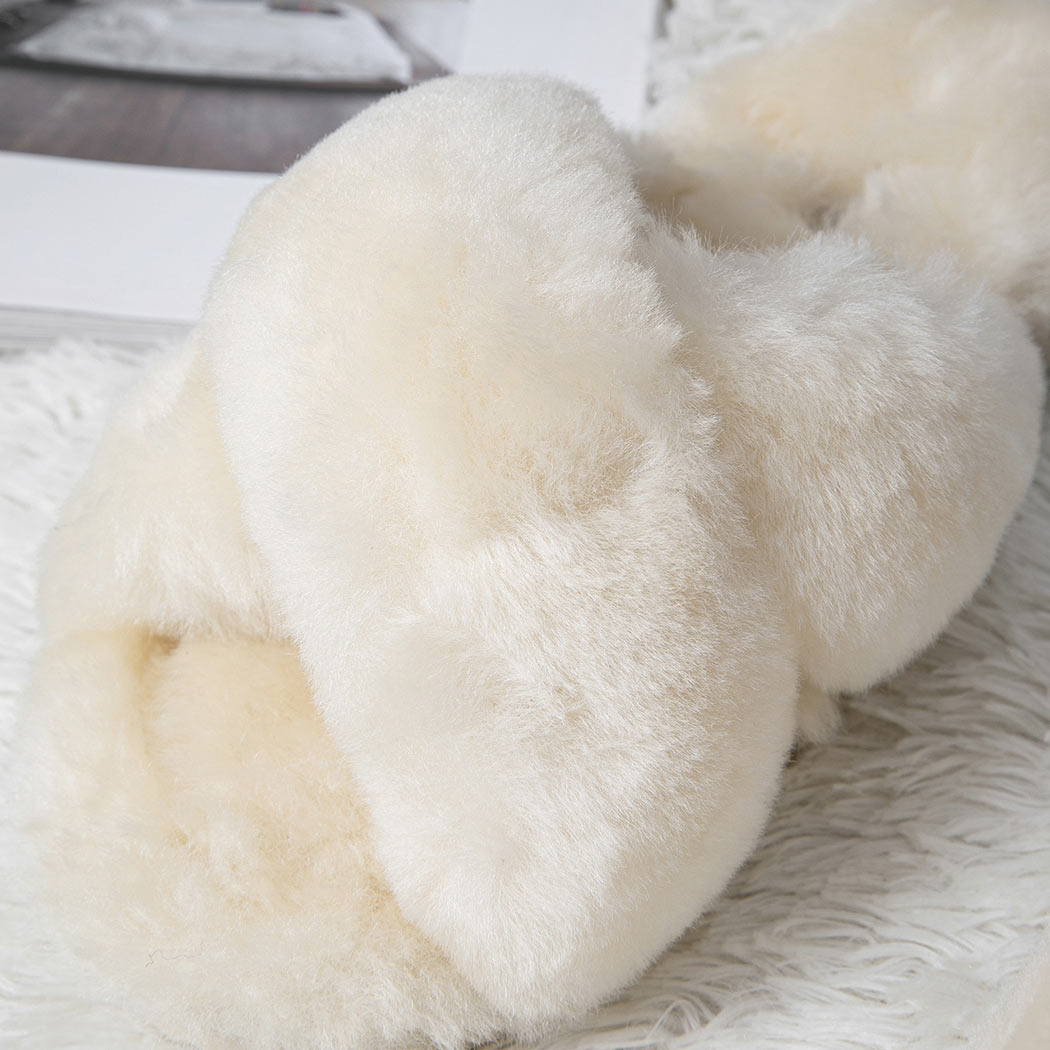 EVERAU® UGG Women Crossover Fluffy Slides Leanna EA 2047