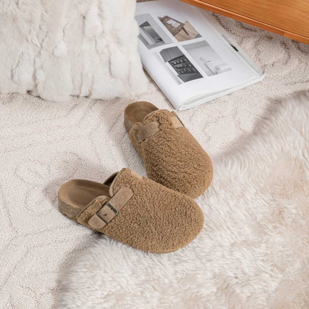 EVERAU® UGG Women Shearling Buckle Sandal Slides Greta EA 2057