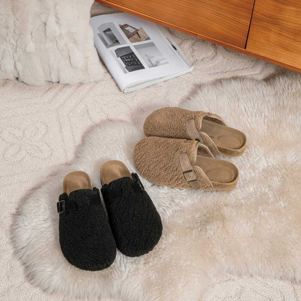 EVERAU® UGG Women Shearling Buckle Sandal Slides Greta EA 2057