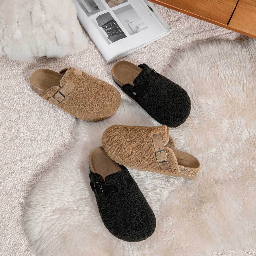 EVERAU® UGG Women Shearling Buckle Sandal Slides Greta EA 2057