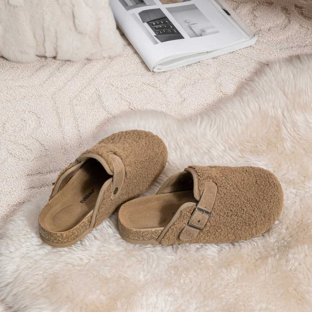 EVERAU® UGG Women Shearling Buckle Sandal Slides Greta EA 2057
