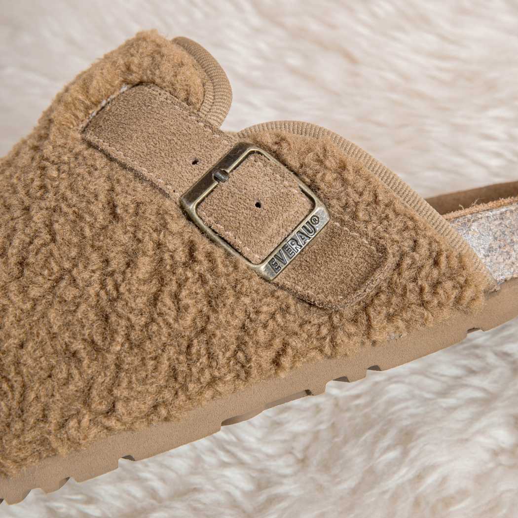 EVERAU® UGG Women Shearling Buckle Sandal Slides Greta EA 2057
