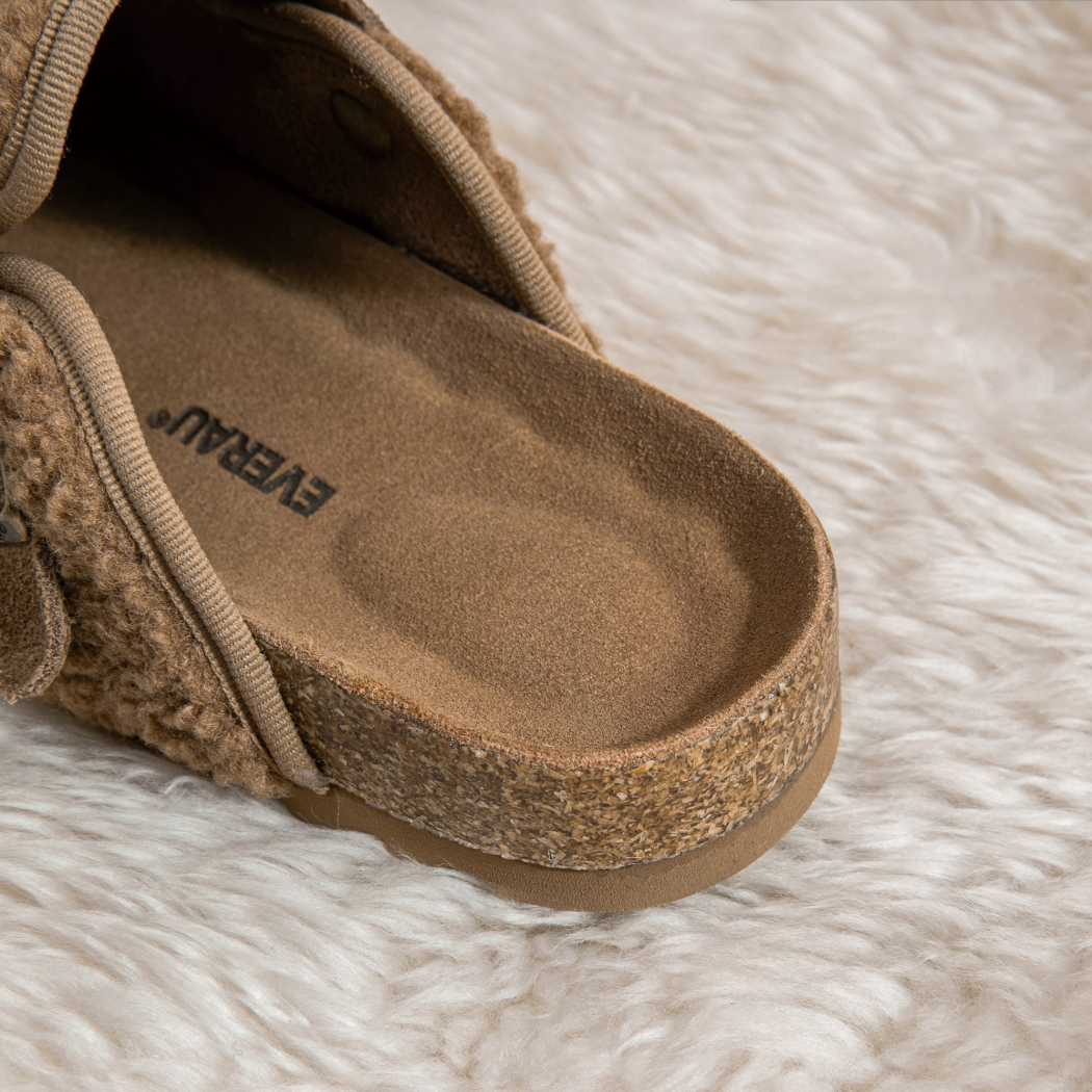 EVERAU® UGG Women Shearling Buckle Sandal Slides Greta EA 2057