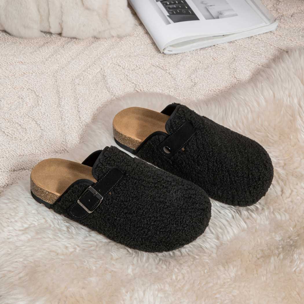 EVERAU® UGG Women Shearling Buckle Sandal Slides Greta EA 2057