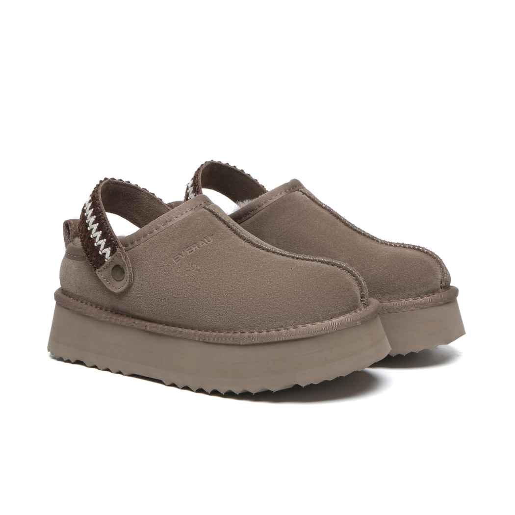 EVERAU® UGG Slippers Sheepskin Wool Slingback Kintted Platform Maeve EA 2059