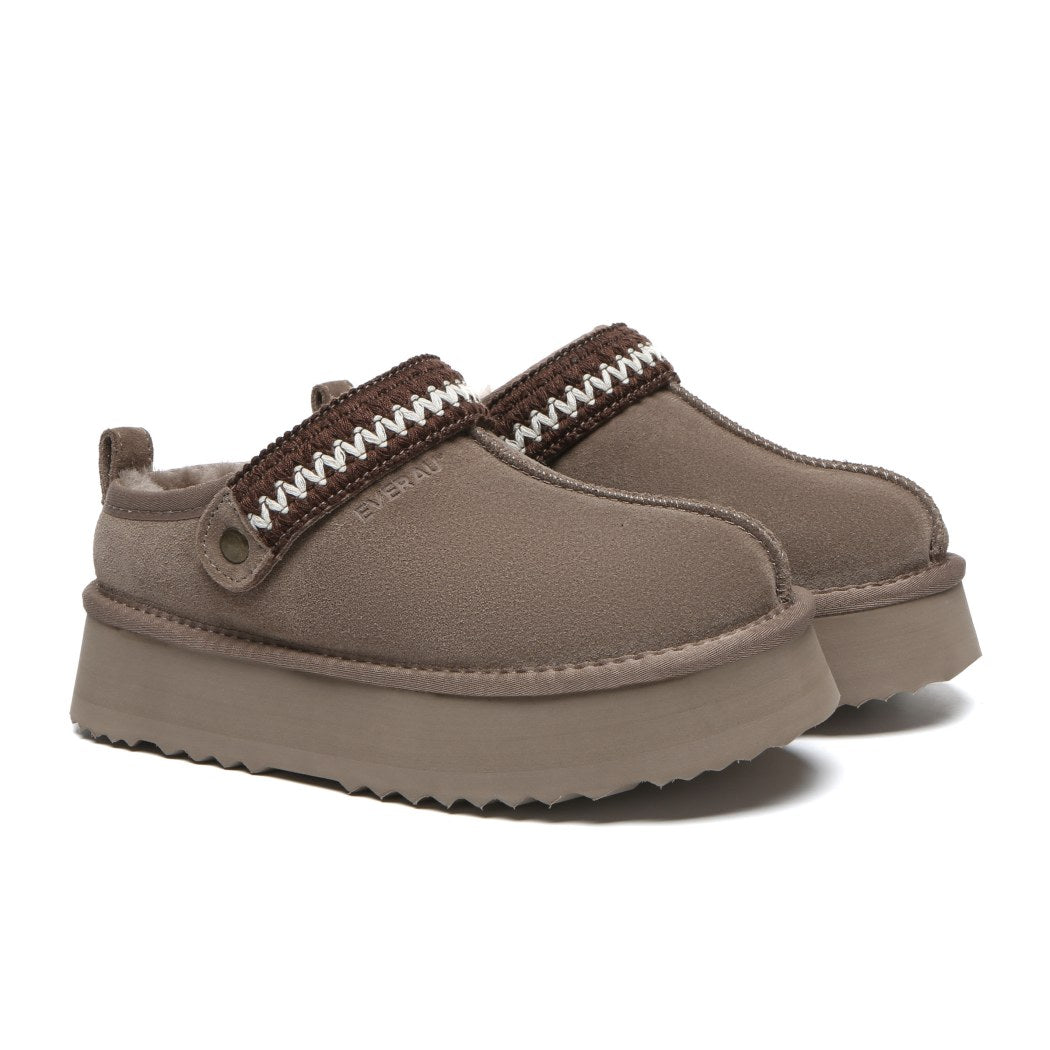 EVERAU® UGG Slippers Sheepskin Wool Slingback Kintted Platform Maeve EA 2059