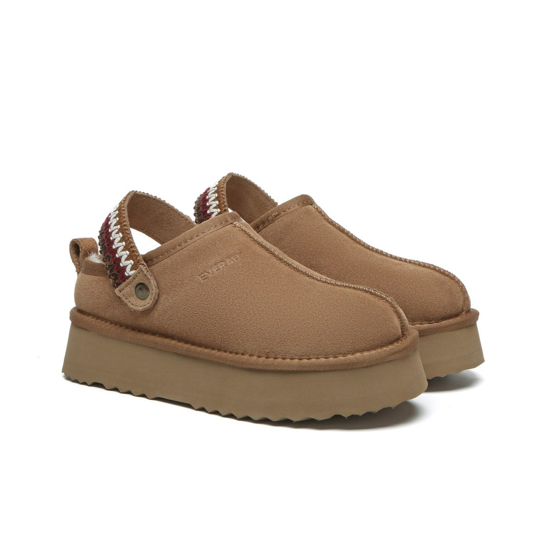 EVERAU® UGG Slippers Sheepskin Wool Slingback Kintted Platform Maeve EA 2059
