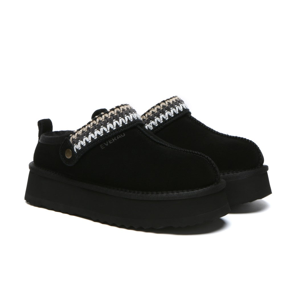 EVERAU® UGG Slippers Sheepskin Wool Slingback Kintted Platform Maeve EA 2059