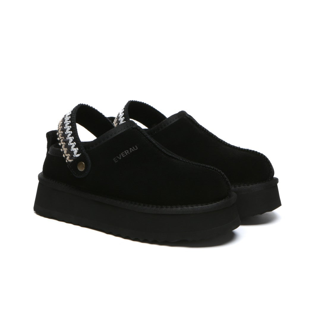 EVERAU® UGG Slippers Sheepskin Wool Slingback Kintted Platform Maeve EA 2059