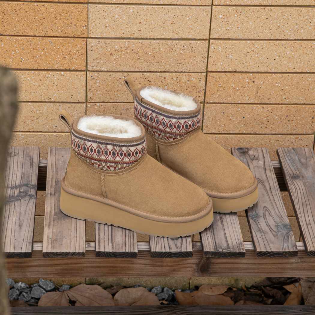 EVERAU® UGG Boots Sheepskin Wool Woven Ankle Platform Grantlee EA 3169