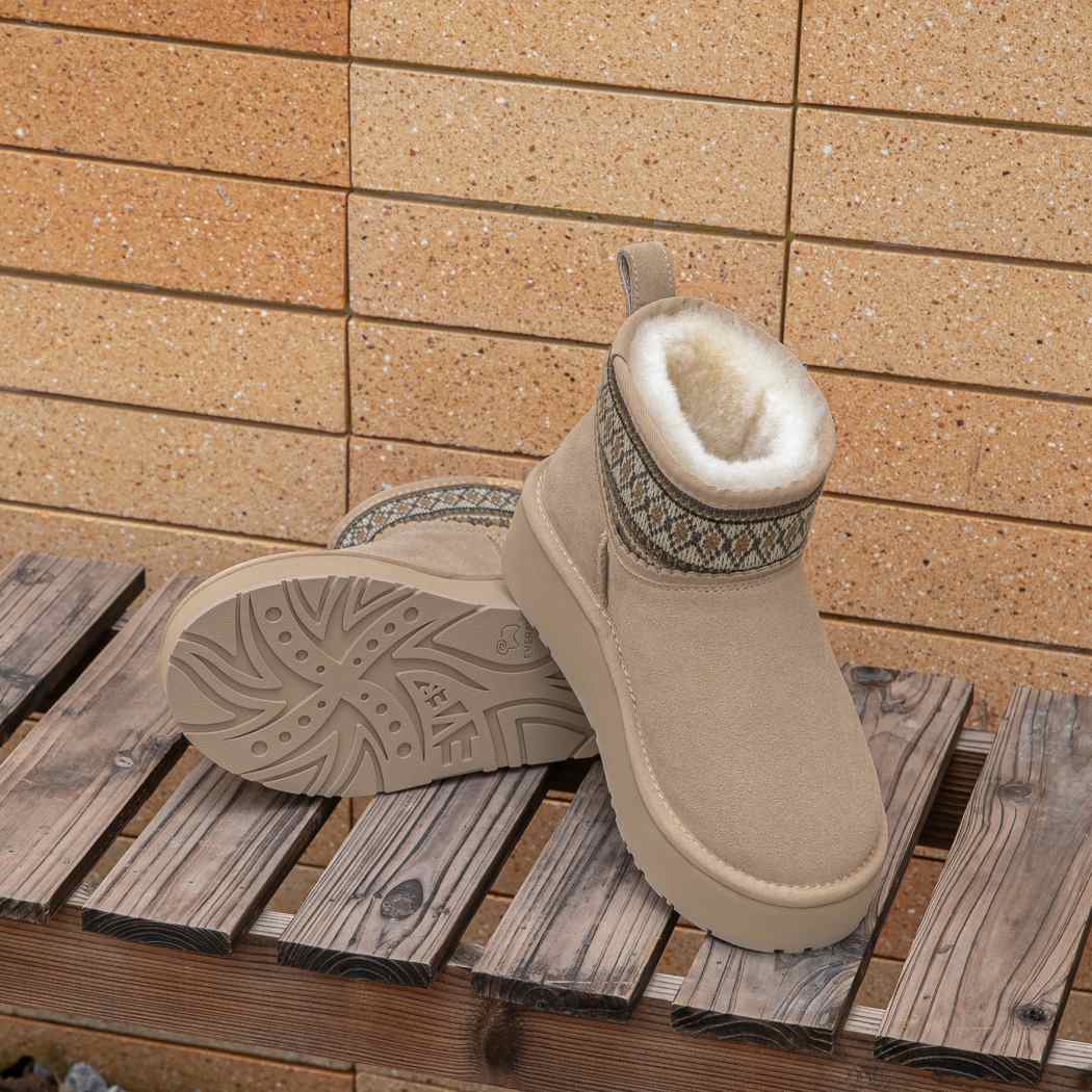 EVERAU® UGG Boots Sheepskin Wool Woven Ankle Platform Grantlee EA 3169