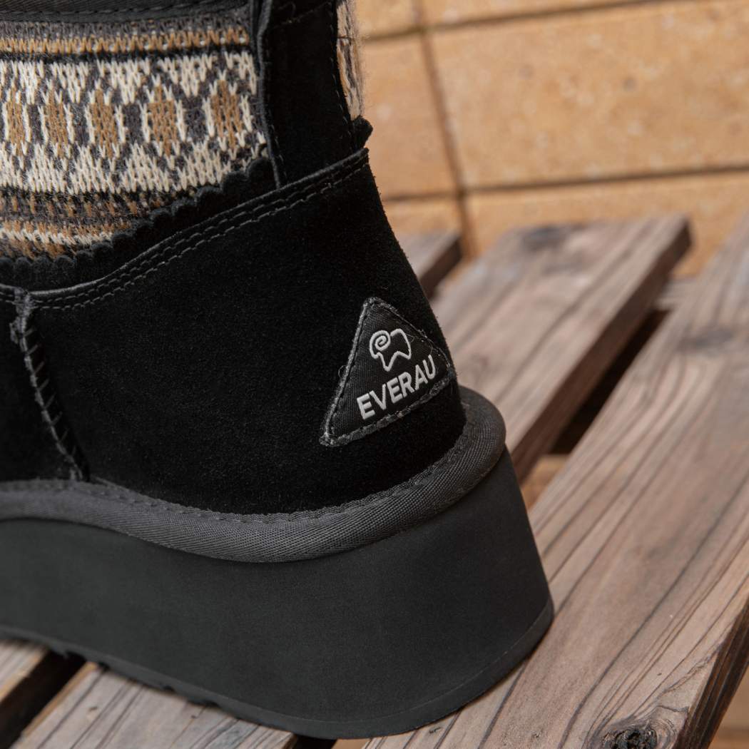 EVERAU® UGG Boots Sheepskin Wool Woven Ankle Platform Grantlee EA 3169