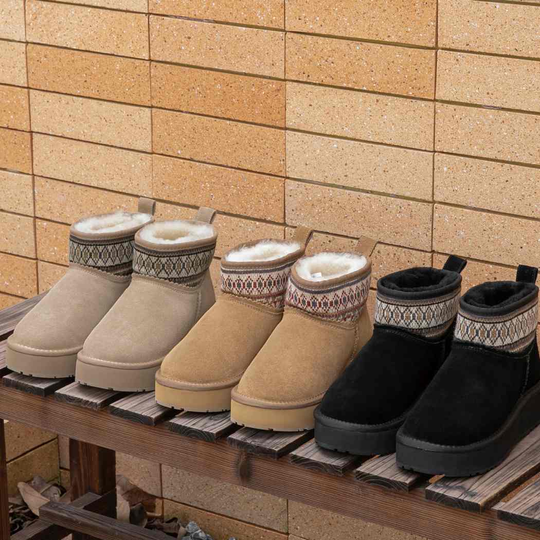 EVERAU® UGG Boots Sheepskin Wool Woven Ankle Platform Grantlee EA 3169