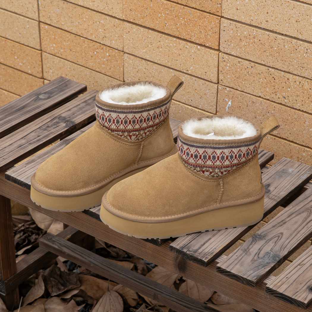 EVERAU® UGG Boots Sheepskin Wool Woven Ankle Platform Grantlee EA 3169