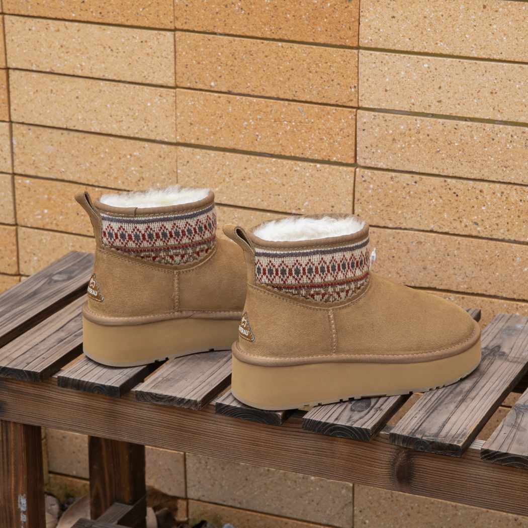 EVERAU® UGG Boots Sheepskin Wool Woven Ankle Platform Grantlee EA 3169