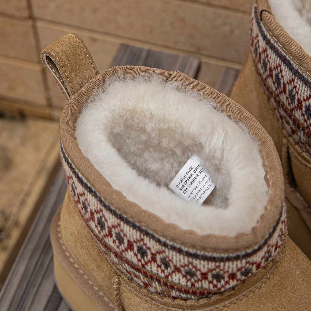 EVERAU® UGG Boots Sheepskin Wool Woven Ankle Platform Grantlee EA 3169