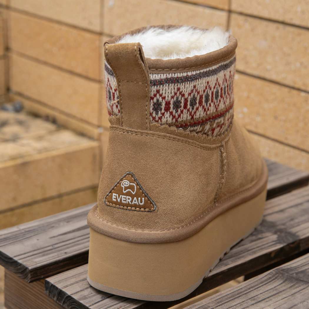 EVERAU® UGG Boots Sheepskin Wool Woven Ankle Platform Grantlee EA 3169