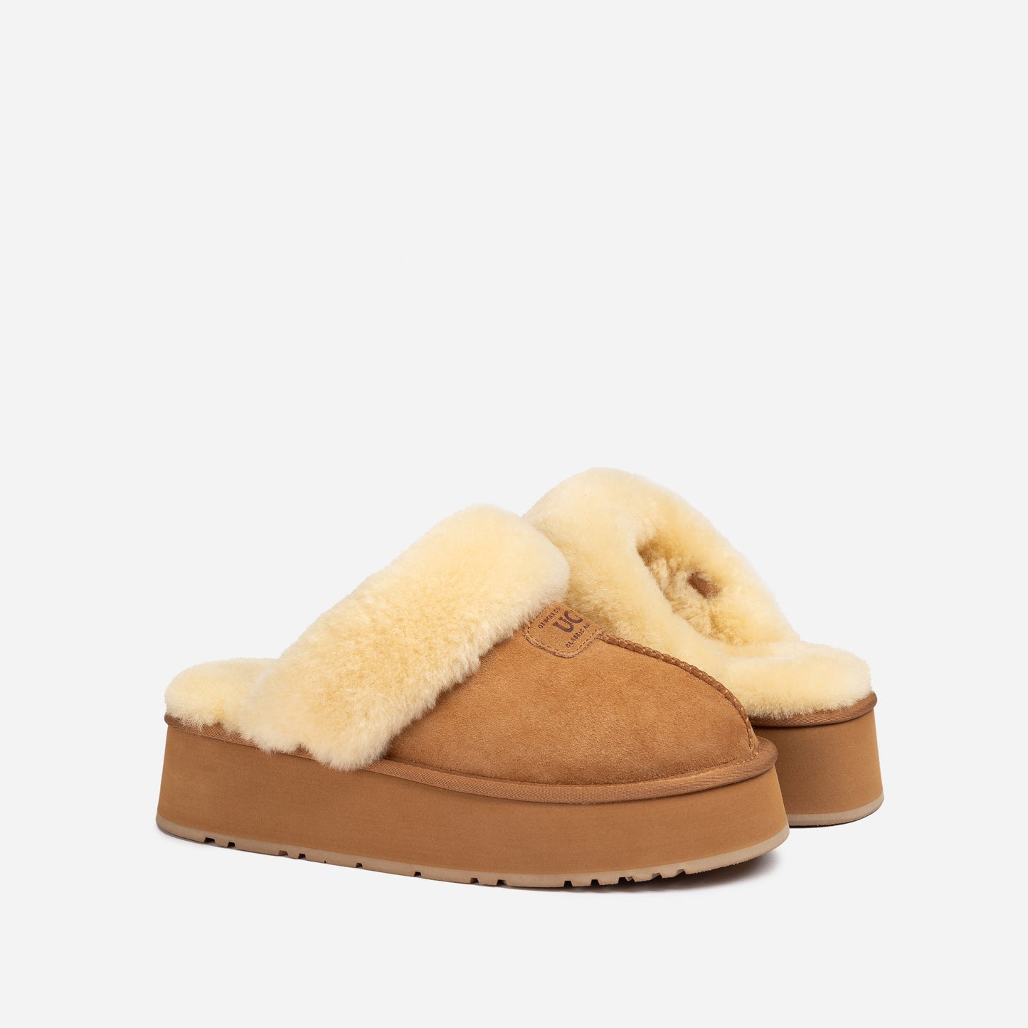 OZWEAR UGG COQUETTE PLATFORM SLIPPER (ELASTIC LOGO & WOOL STRAP ) OB 114PD