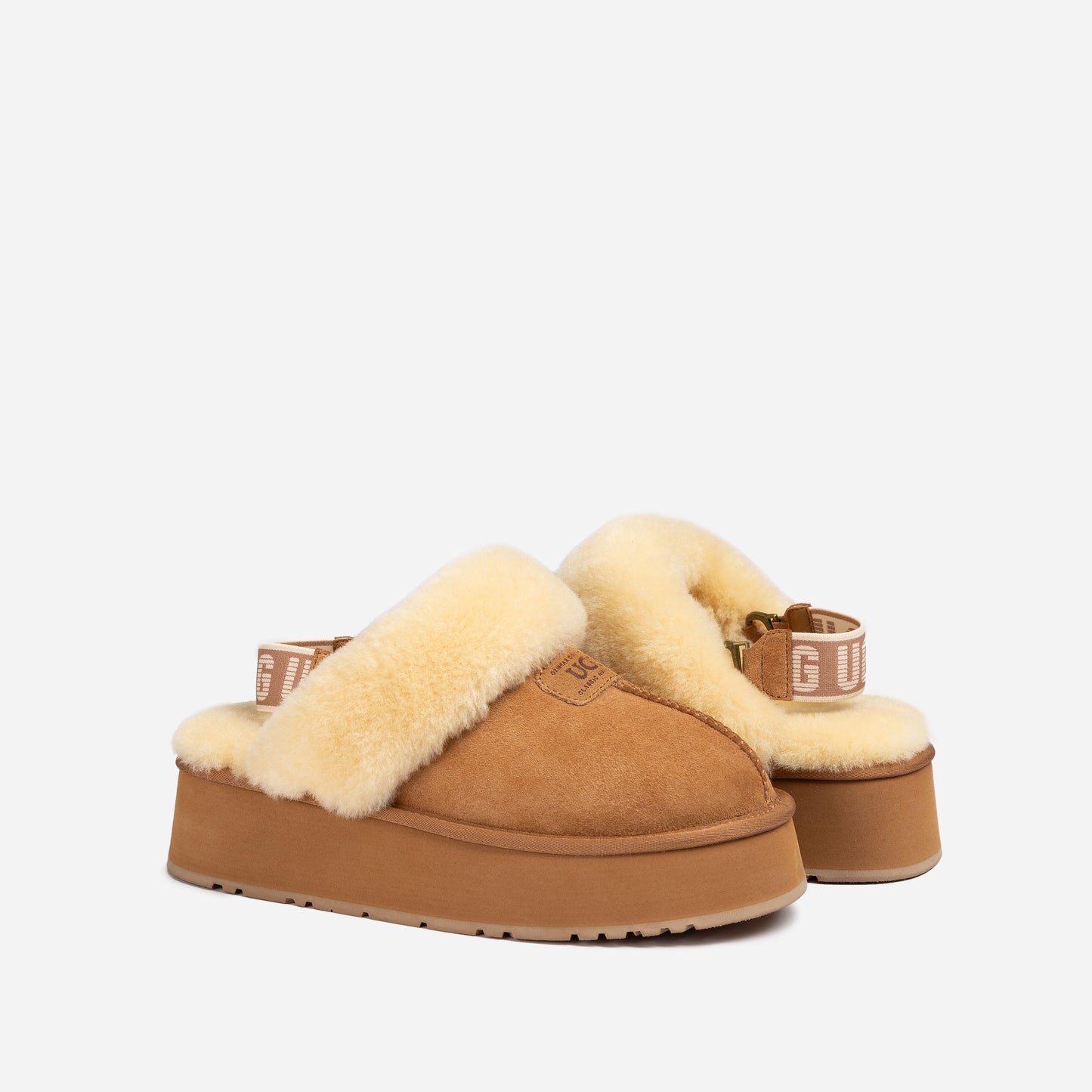 OZWEAR UGG COQUETTE PLATFORM SLIPPER (ELASTIC LOGO & WOOL STRAP ) OB 114PD