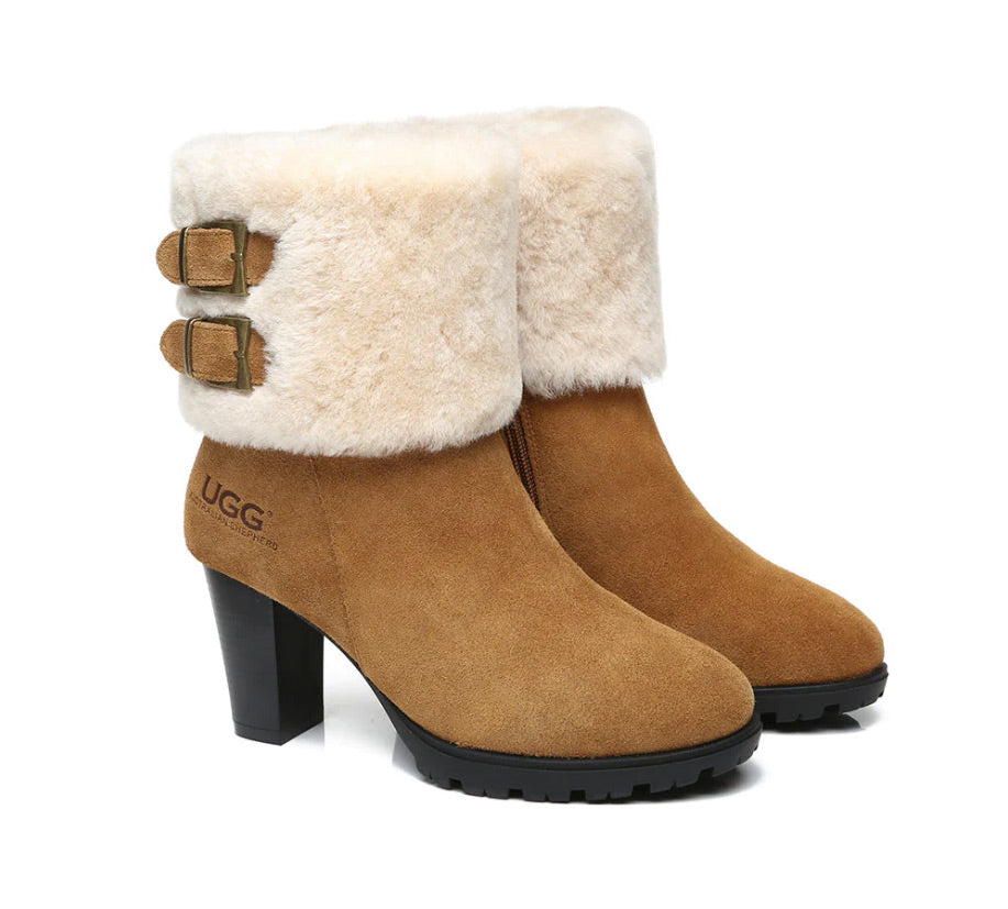 AUSTRALIAN SHEPHERD® UGG Women Shearling Zipper Heel Boots Candice AS 6002