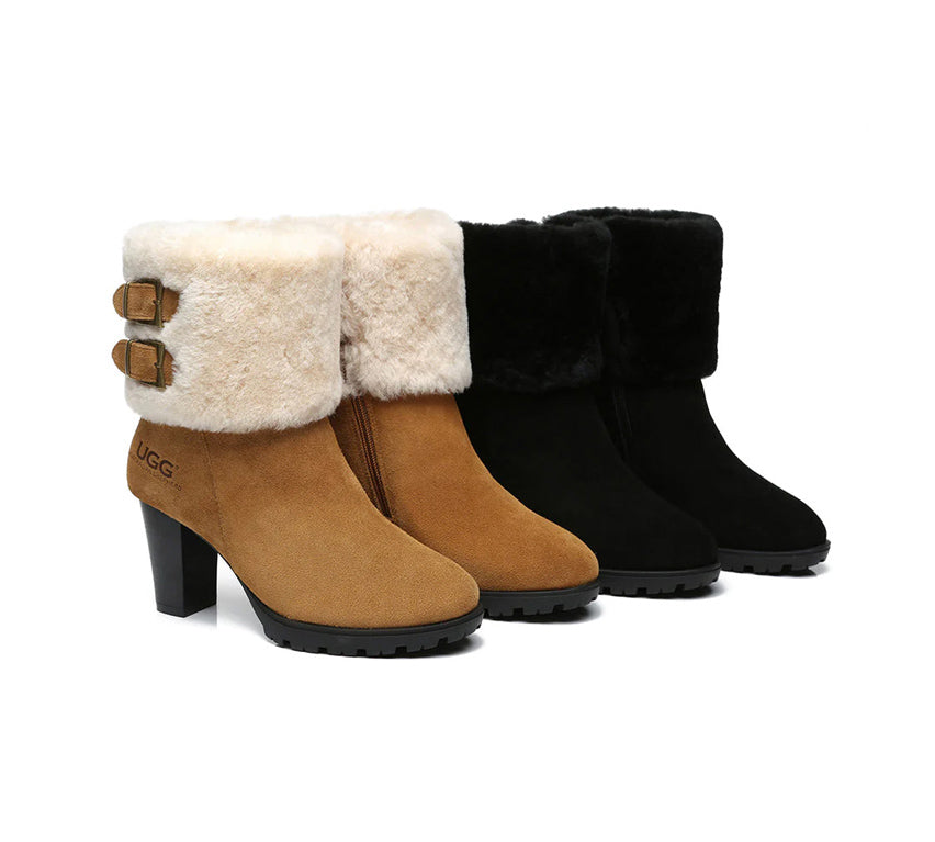 AUSTRALIAN SHEPHERD® UGG Women Shearling Zipper Heel Boots Candice AS 6002