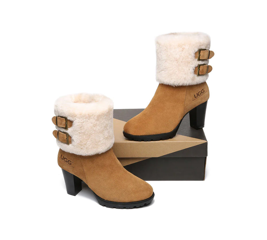 AUSTRALIAN SHEPHERD® UGG Women Shearling Zipper Heel Boots Candice AS 6002