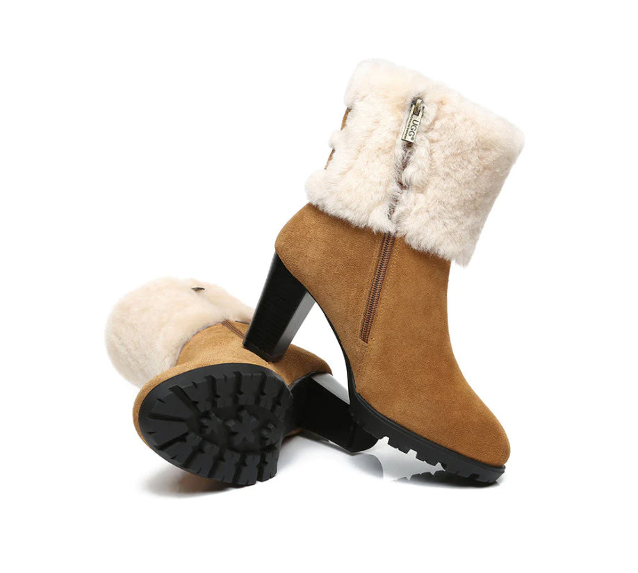 AUSTRALIAN SHEPHERD® UGG Women Shearling Zipper Heel Boots Candice AS 6002