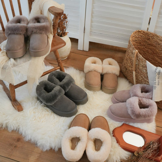 AUSTRALIAN SHEPHERD® UGG Slippers Women Sheepskin Wool Collar Ankle Platform Clarrie AS 2081