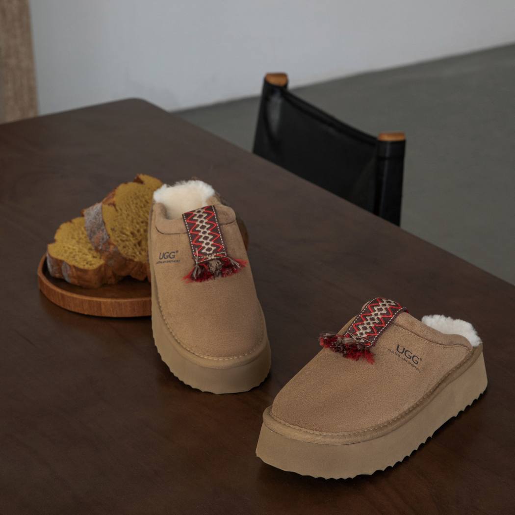AUSTRALIAN SHEPHERD® UGG Slippers Sheepskin Wool Platform Tazzy Calla AS 2084