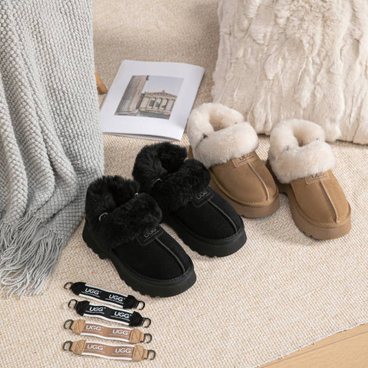 AUSTRALIAN SHEPHERD® 3-Way Style UGG Slippers Women Removable Wool Strap Slingback Chunky Platform Muna AS 2087