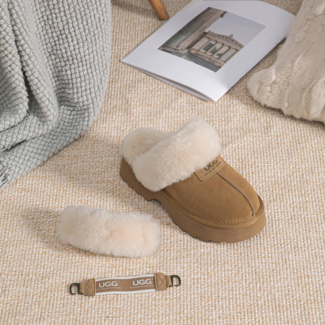 AUSTRALIAN SHEPHERD® 3-Way Style UGG Slippers Women Removable Wool Strap Slingback Chunky Platform Muna AS 2087