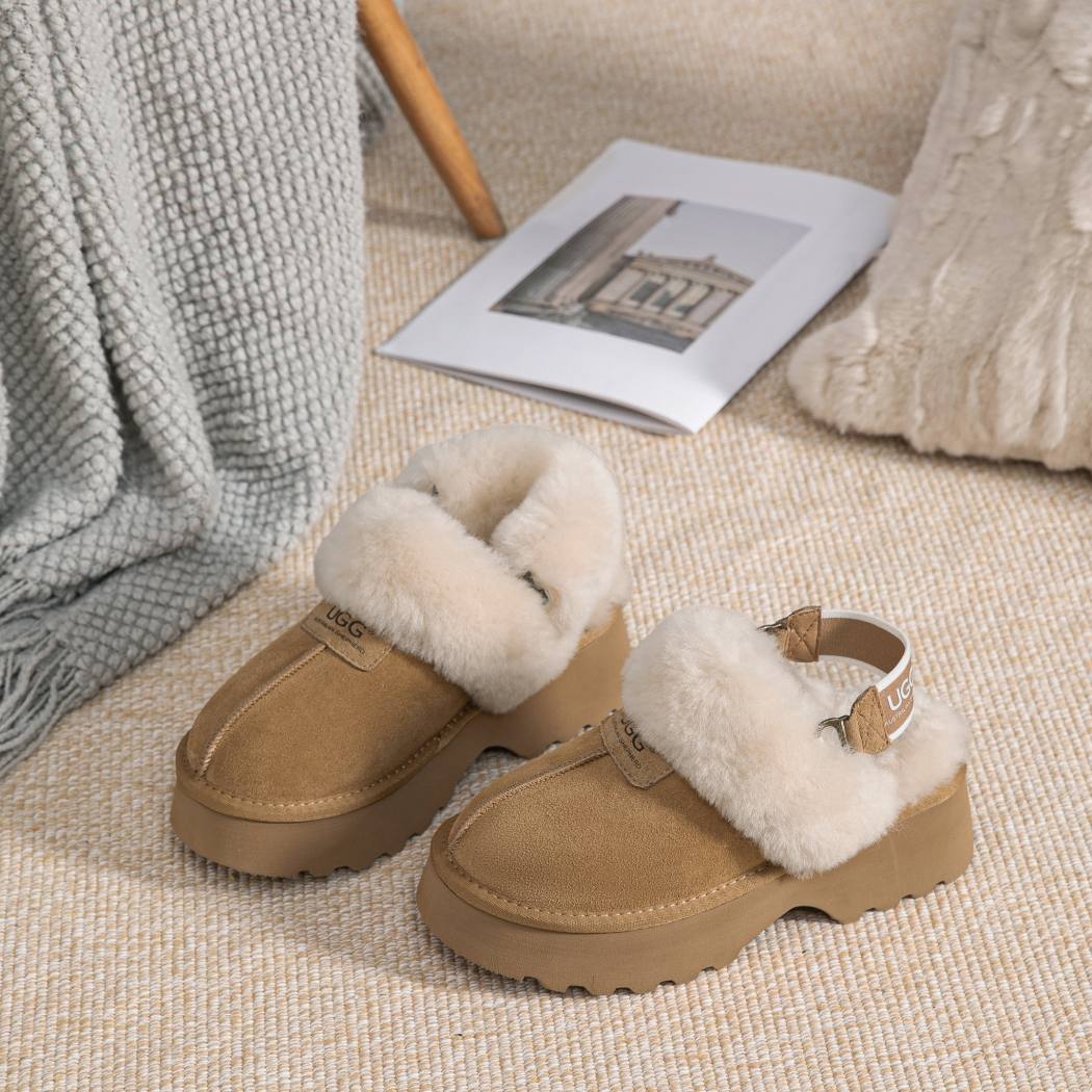 AUSTRALIAN SHEPHERD® 3-Way Style UGG Slippers Women Removable Wool Strap Slingback Chunky Platform Muna AS 2087