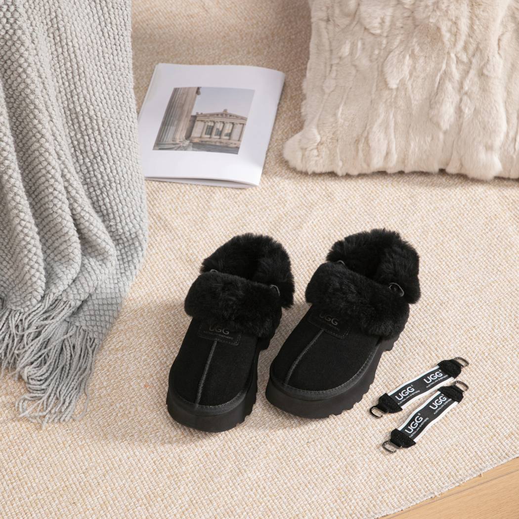 AUSTRALIAN SHEPHERD® 3-Way Style UGG Slippers Women Removable Wool Strap Slingback Chunky Platform Muna AS 2087