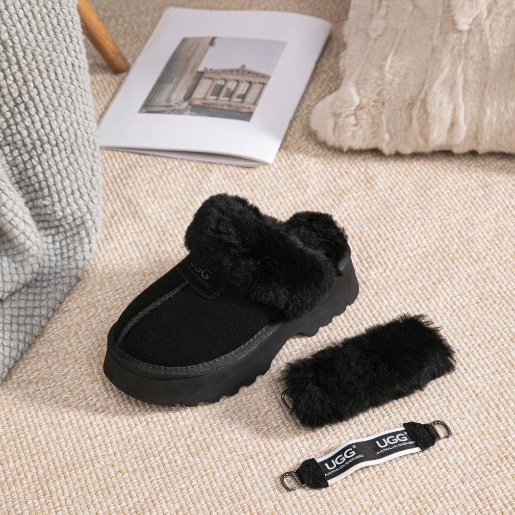 AUSTRALIAN SHEPHERD® 3-Way Style UGG Slippers Women Removable Wool Strap Slingback Chunky Platform Muna AS 2087