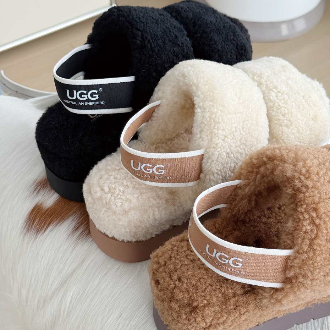 AUSTRALIAN SHEPHERD® UGG Women Double Strap Slingback Platform Fluffy Slides Lyam AS 2103