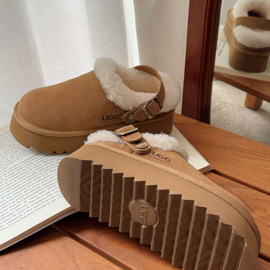 AUSTRALIAN SHEPHERD® UGG Slippers Sheepskin Wool Adjustable Strap Platform Pulsey AS 2113