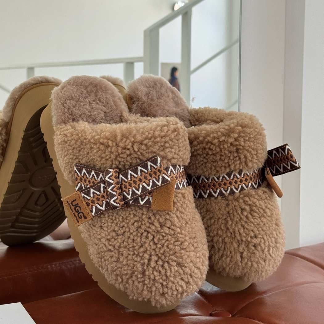 AUSTRALIAN SHEPHERD® UGG Women Sheepskin Wool Bow Platform Slippers Cecil AS 2129