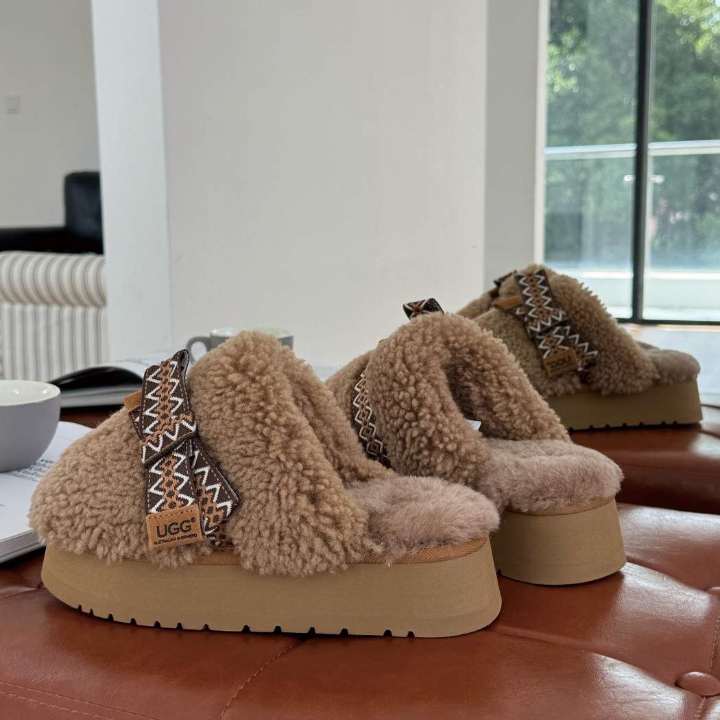 AUSTRALIAN SHEPHERD® UGG Women Sheepskin Wool Bow Platform Slippers Cecil AS 2129