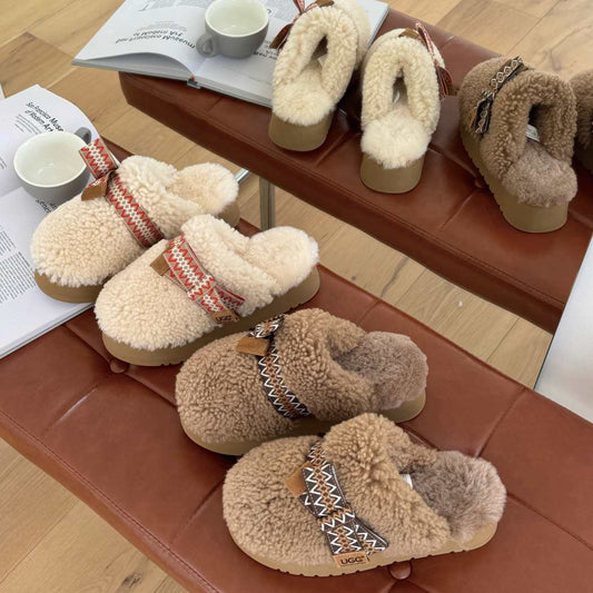 AUSTRALIAN SHEPHERD® UGG Women Sheepskin Wool Bow Platform Slippers Cecil AS 2129