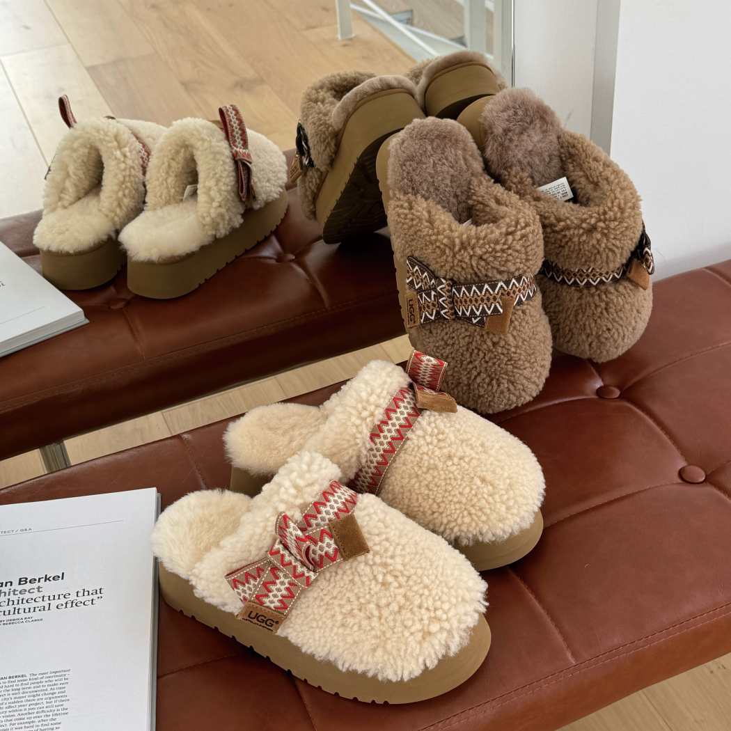AUSTRALIAN SHEPHERD® UGG Women Sheepskin Wool Bow Platform Slippers Cecil AS 2129
