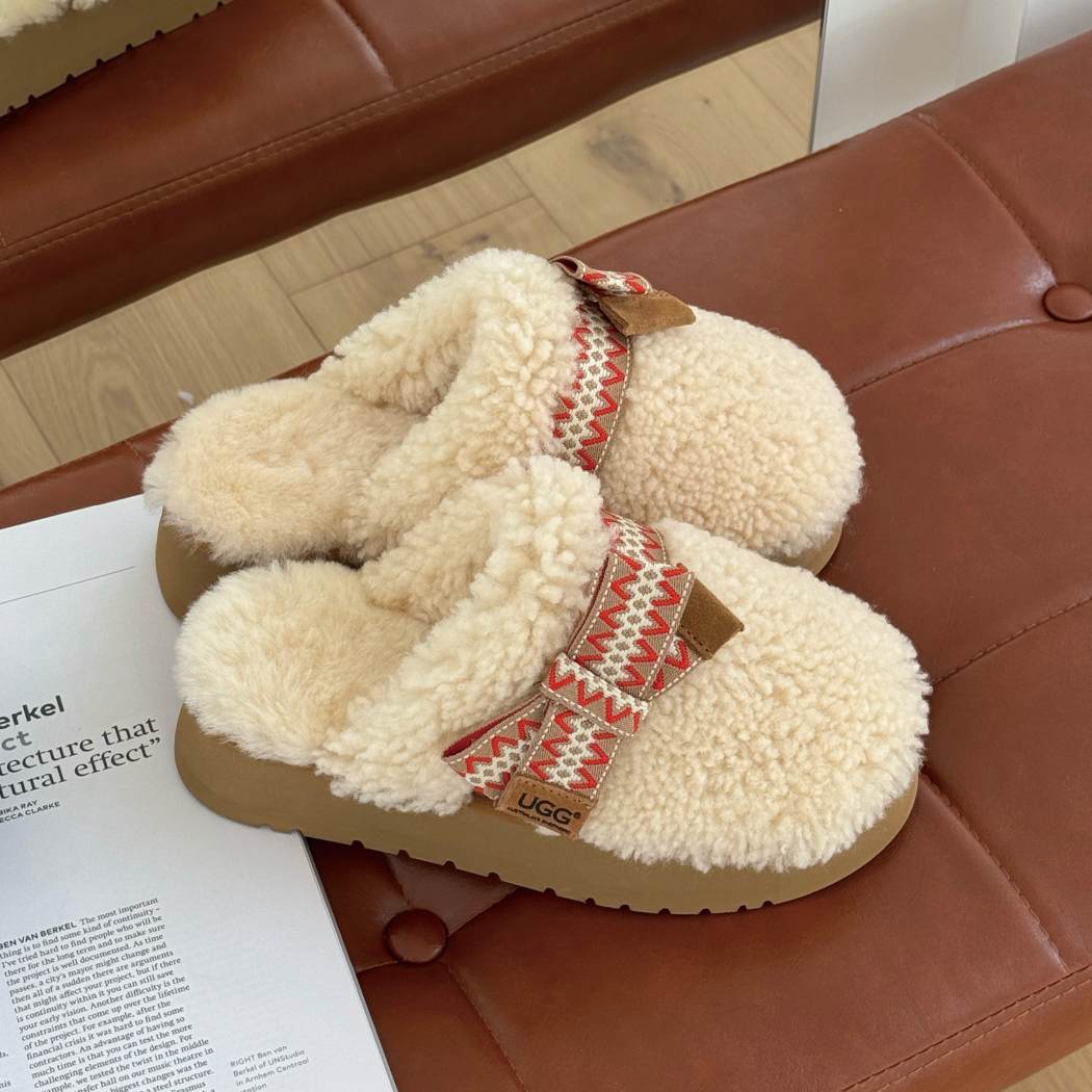 AUSTRALIAN SHEPHERD® UGG Women Sheepskin Wool Bow Platform Slippers Cecil AS 2129