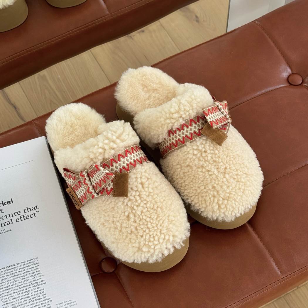 AUSTRALIAN SHEPHERD® UGG Women Sheepskin Wool Bow Platform Slippers Cecil AS 2129